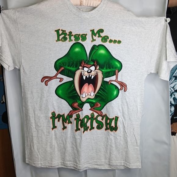 VTG 90s Irish Taz Tshirt Size XL St. Patrick's Day New W/Tag Looney Tunes Gray - Picture 4 of 7